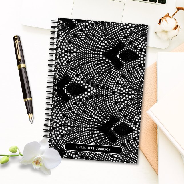 Classic Art Deco Vintages Pfauenmuster Notizbuch (Classic Art Deco Antracite Vintage Peacock Pattern Notebook ©Susanne Sachers - Sunny Mind 🌞)
