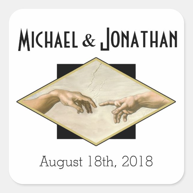 Classic Art Gay Wedding Quadratischer Aufkleber (Vorderseite)