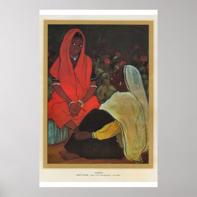 Classic Asian Art Pakistan, Mädchen mit Diener Poster (Vorne)