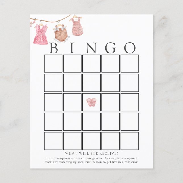 Classic Baby Girl Baby Bingo Game Card (Vorderseite)