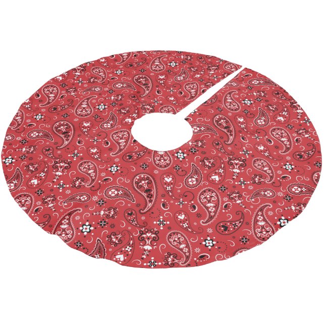 Classic Bandana Red Paisley Polyester Weihnachtsbaumdecke (Schrägansicht)
