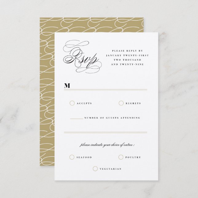 Classic Bars Lines Double Monogram Wedding RSVP Einladung (Vorne/Hinten)
