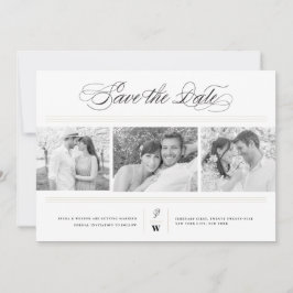 Classic Bars Monogram Modern 3 Multi Foto Wedding Save The Date