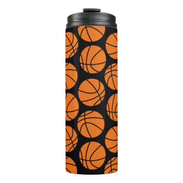 Classic Basketball Pattern on Black Thermosbecher (Vorderseite)