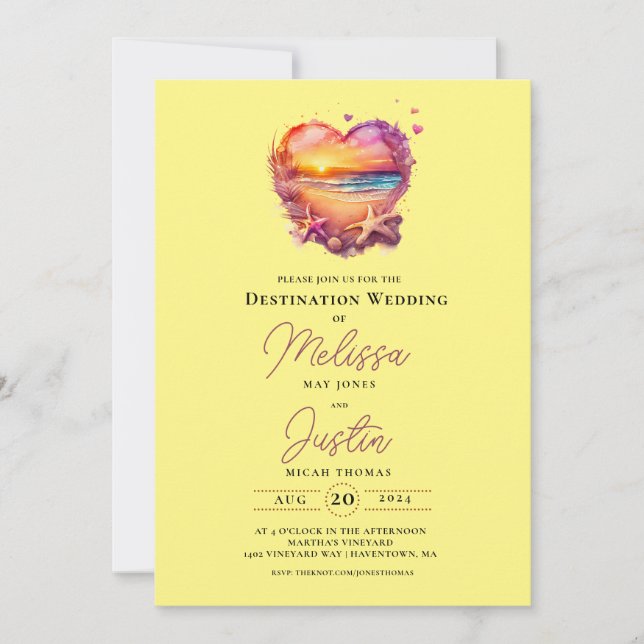 Classic Beach Heart Wedding Einladung (Vorderseite)