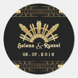 Classic Beauty Art Deco Hochzeitsfeier Siegel Runder Aufkleber