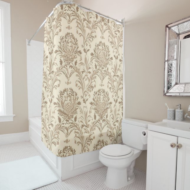 Classic Beige Damask Duschvorhang (Beispiel)
