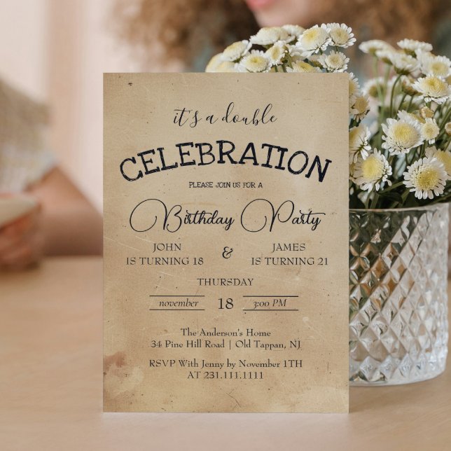 Classic Beige Doppelgeburtstag Party Einladung (Von Creator hochgeladen)