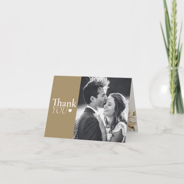 classic Beige photo elegant wedding thank you card Dankeskarte (Vorderseite)