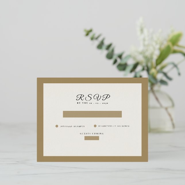 classic beige rustic Wedding RSVP card Folie Einladungspostkarte (Stehend vorne)