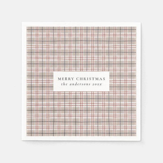 Classic Beige Tartan Karierte Weihnachten Serviette (Vorderseite)