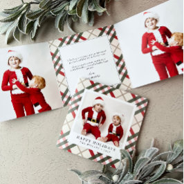 Classic Beige Tartan Kariertes Weihnachtsfest Tri- Dreifach Gefaltete Urlaubskarte