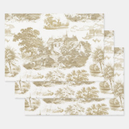 Classic Beige Vintages französisches Chateau Toile Geschenkpapier Set
