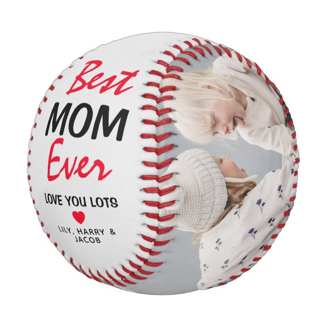 Classic 'Best Mama Ever' 2 Foto Geschenk Baseball (Schrägansicht)