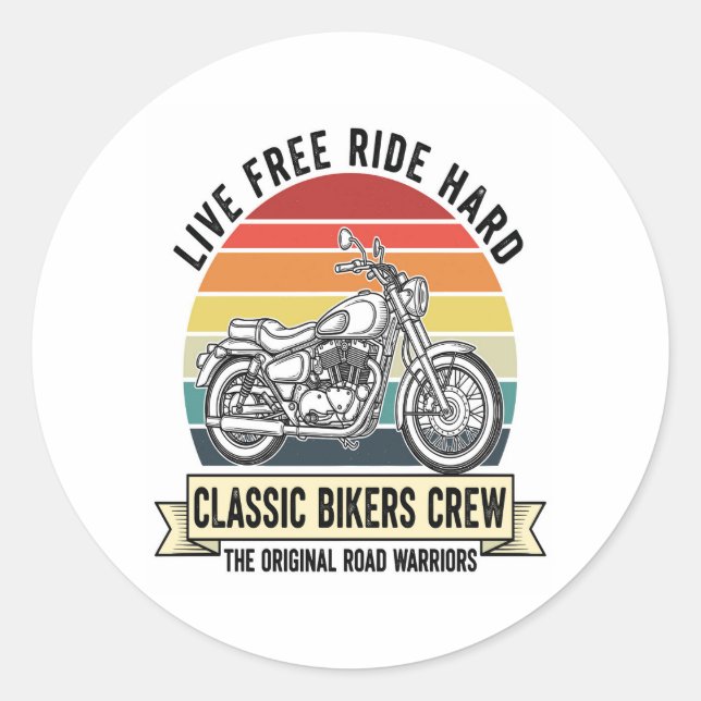 Classic Bikers Crew Motorrad.jpg Runder Aufkleber (Vorderseite)