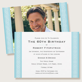 Classic Birthday Party Custom Age Foto Blau Einladung