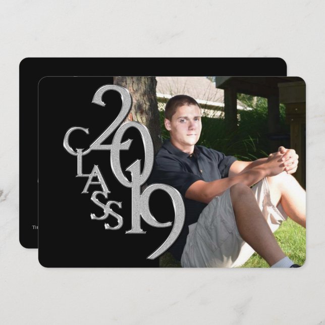 Classic Black 2019 Foto Abschluss Einladung (Vorne/Hinten)