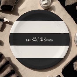 Classic Black and Ecru Stripes Brautparty Pappteller