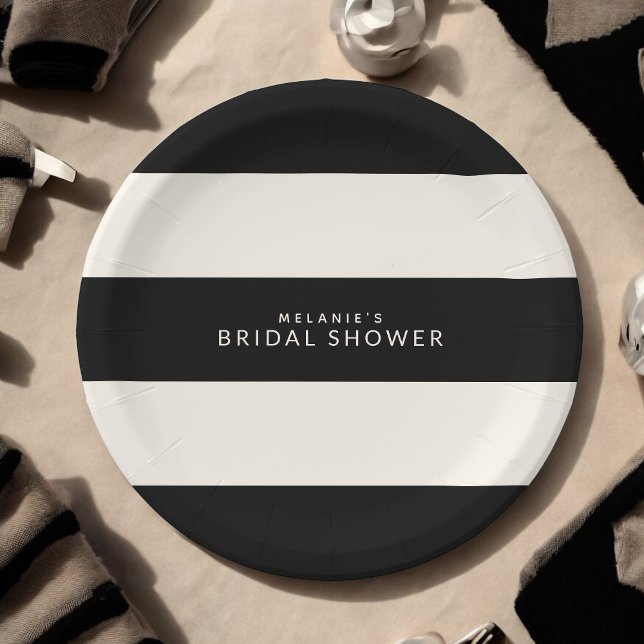 Classic Black and Ecru Stripes Brautparty Pappteller (Von Creator hochgeladen)