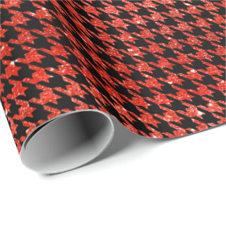 Classic Black and Glitter Red Houndstooth Pattern Geschenkpapier
