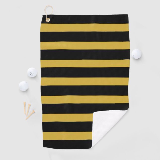 Classic Black and Metallic Gold Horizontal Striped Golfhandtuch (Insitu)