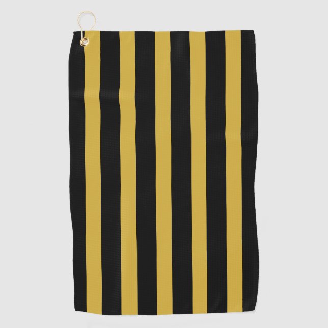 Classic Black and Metallic Gold Vertical Striped Golfhandtuch (Vorderseite)