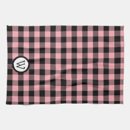 Classic Black and Pink Buffalo Kariert mit Monogra Geschirrtuch