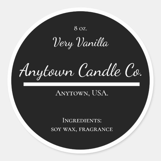 Classic Black and White Candle Jar Label Runder Aufkleber (Vorderseite)