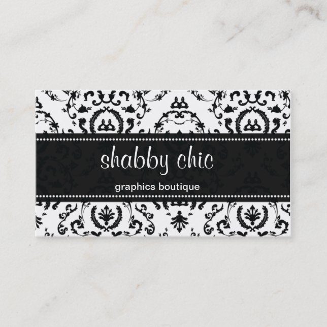 Classic Black and White Damask Business Card Visitenkarte (Vorderseite)
