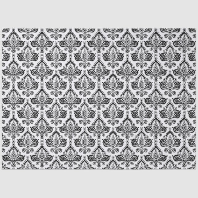 Classic Black and White Damask Textile Pattern Seidenpapier (Vorderseite)