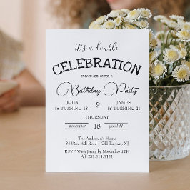 Classic Black and White Double Birthday Party Einladung