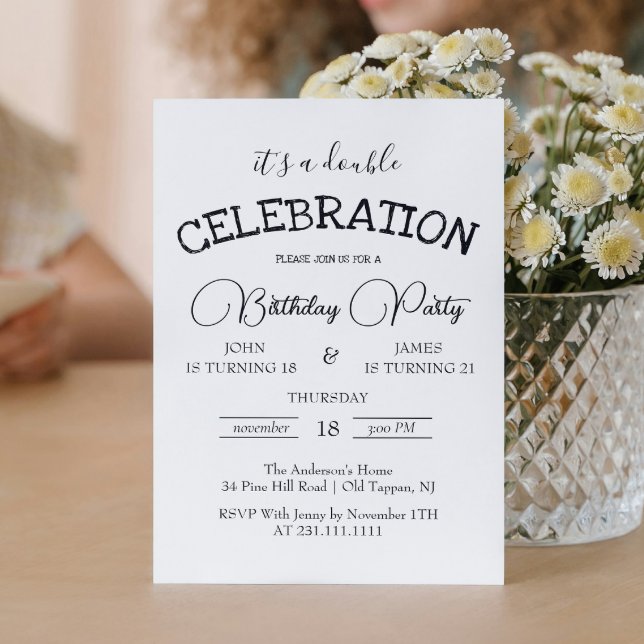 Classic Black and White Double Birthday Party Einladung (Von Creator hochgeladen)