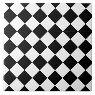 Classic Black and White Harlequin Diagonal Checker Fliese