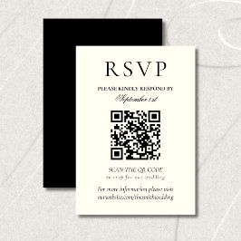 Classic Black and White Minimalist Wedding QR Code RSVP Karte