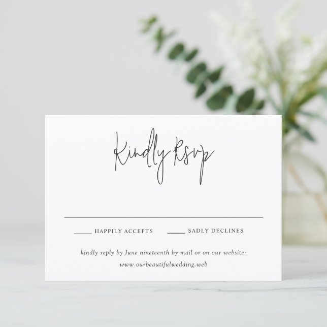 Classic Black and White Modern Wedding RSVP Karte (Stehend Vorderseite)