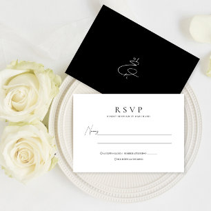 Classic Black and White Stylish Monogram Wedding RSVP Karte