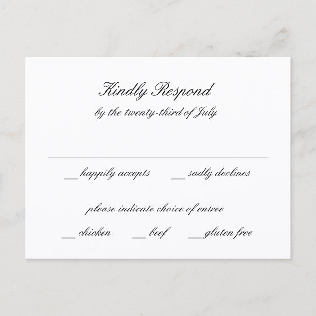 Classic Black and White Timeless Wedding RSVP Postkarte (Vorderseite)