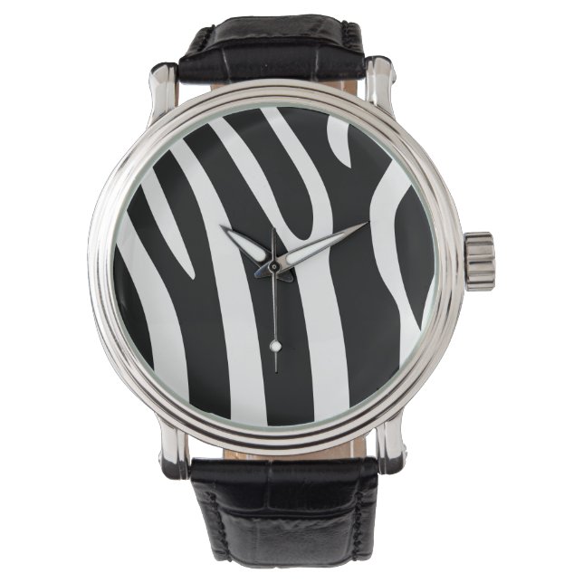 Classic Black and White Zebra Stripes Print Armbanduhr (Vorderseite)