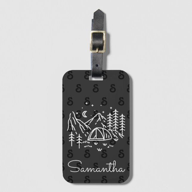 Classic Black Bold Adventure Camping Trip Monogram Gepäckanhänger (Vorderseite Vertikal)