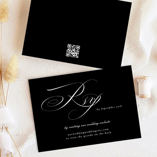 Classic Black Calligraphy Wedding Website QR CODE RSVP Karte (Von Creator hochgeladen)