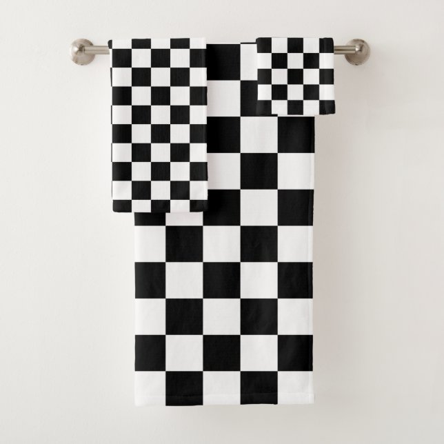 Classic black checkerboard badhandtuch set (Insitu)