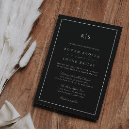 Classic Black & Ecru Border Monogram Wedding Einladung