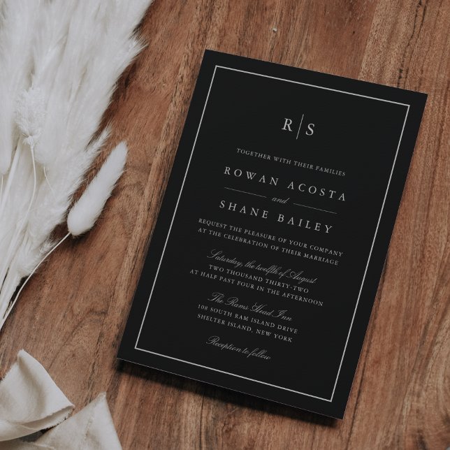 Classic Black & Ecru Border Monogram Wedding Einladung (Von Creator hochgeladen)