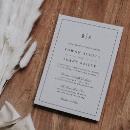 Classic Black & Ecru Border Monogram Wedding Einladung