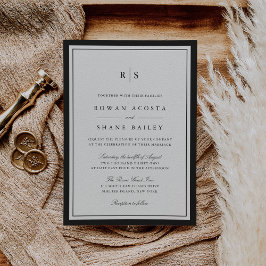 Classic Black & Ecru Border Monogram Wedding Einladung