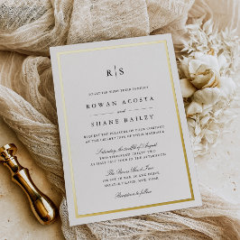 Classic Black & Ecru Border Monogram Wedding Folieneinladung