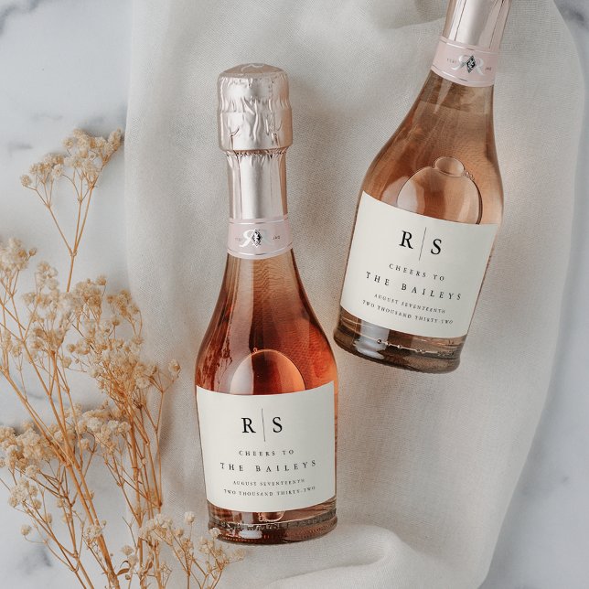 Classic Black & Ecru Monogram Wedding (Elegant monogram mini wedding champagne labels)
