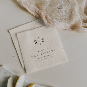 Classic Black & Ecru Monogram Wedding Bar Serviette