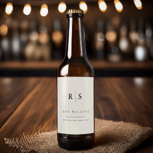 Classic Black & Ecru Monogram Wedding Bierflaschenetikett