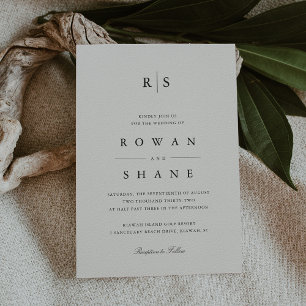 Classic Black & Ecru Monogram Wedding Einladung
